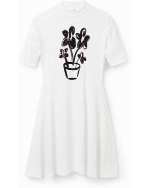 Desigual Short Plant Skater Dress - White