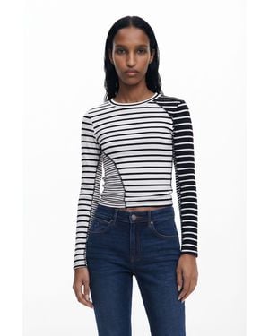 Desigual Asymmetric Striped T-Shirt, Cotton - Blue