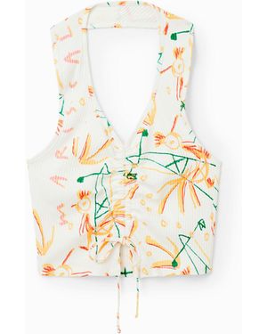 Desigual Short Gathered Top, Viscose - White