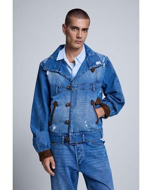 Desigual Embroidered Denim Jacket, Cotton - Blue