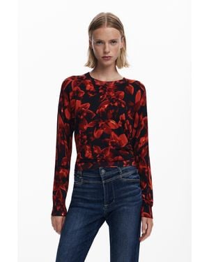 Desigual Jersey Fino Flores - Rojo