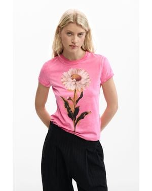 Desigual Fitted Daisy T-Shirt, Cotton - Pink