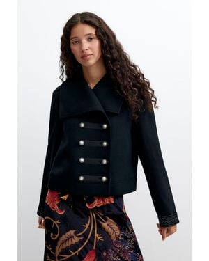 Desigual Abrigo Corto Lana, Mujer, Negro - Azul