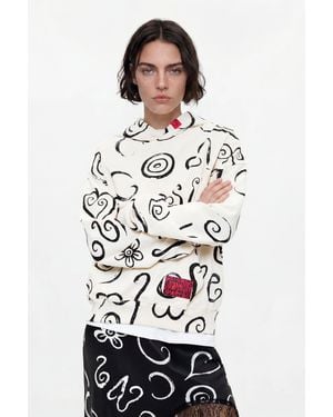 Desigual Printed 100% Cotton Sweatshirt, Cotton - White
