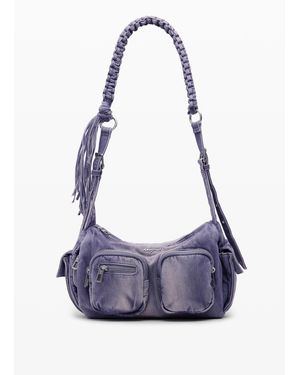 Desigual Medium Denim Bag With Pockets, Cotton - Blue