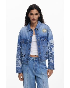 Desigual Denim Jacket With Oriental Embroidery, Cotton - Blue