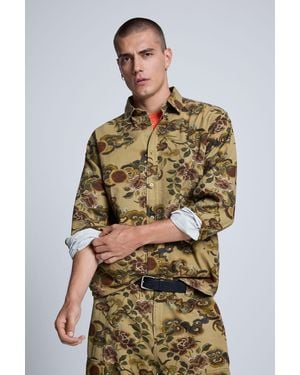Desigual Camisa Estampado Dragón, Hombre, Algodon, Verde