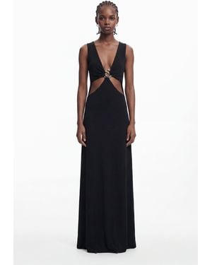Desigual Long Dress With Metallic Appliqué, Viscose - Black