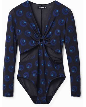 Desigual Geometric Circle Print Body With Cut-Outs, Polyester - Blue