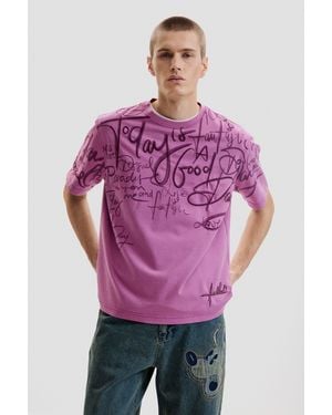 Desigual Short-Sleeved T-Shirt Lettering - Purple