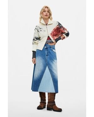 Desigual Combined Denim Midi Skirt, Cotton - Blue