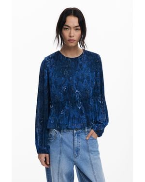 Desigual Long-Sleeve Pleated Blouse - Blue