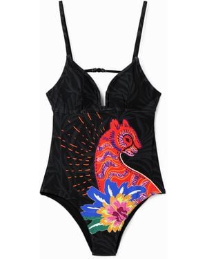 Desigual Strappy Cat Swimsuit - Black