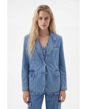 Desigual Striped Denim Blazer - Blue