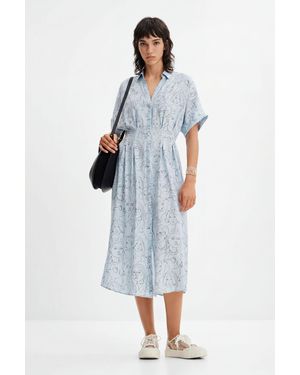 Desigual Faces Shirt Dress - Blue
