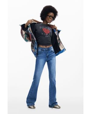 Desigual Pantalón Vaquero Flare, Mujer, Algodon, Azul