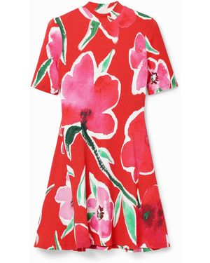 Desigual Short Floral Skater Dress, Viscose - Red
