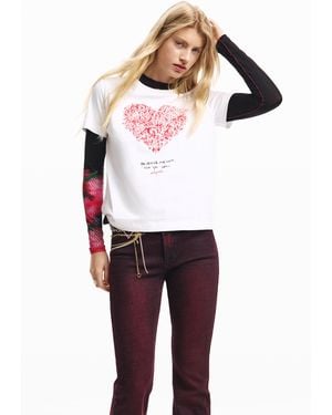 Desigual Camiseta Manga Corta Corazón - Rojo