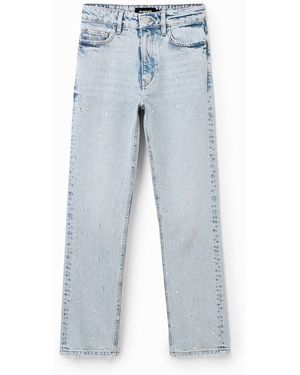 Desigual Rhinestone Straight Jeans, Cotton - Blue