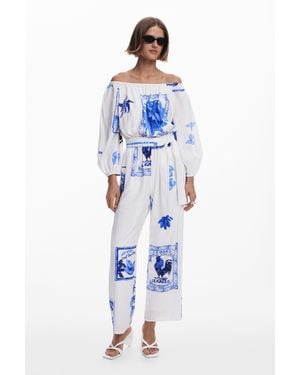 Desigual Tamesis White & Blue Jumpsuit 25swpw06