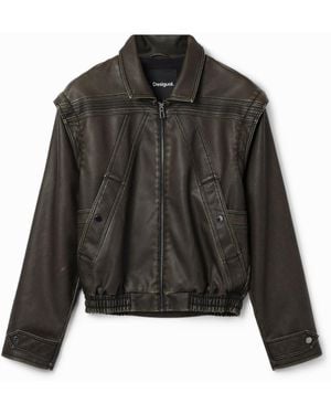 Desigual Leather-Effect Detachable Sleeve Jacket, Polyurethane - Black