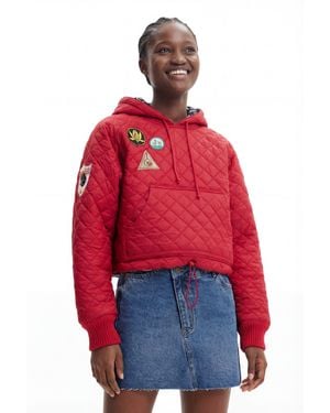 Desigual Padded Hoodie With Patches, Polyamide - Red