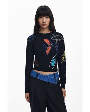 Desigual Fine Jumper With Floral Strokes - Blue