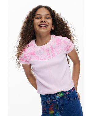 Desigual Short-Sleeve T-Shirt With Lettering - Pink