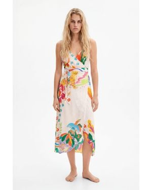 Desigual Jungle Design Wrap Midi Dress, Viscose - White