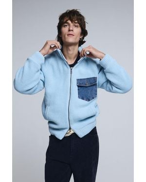 Desigual Double Zipper Knit Jumper - Blue