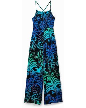 Desigual Long Tropical Strappy Jumpsuit, Viscose - Blue