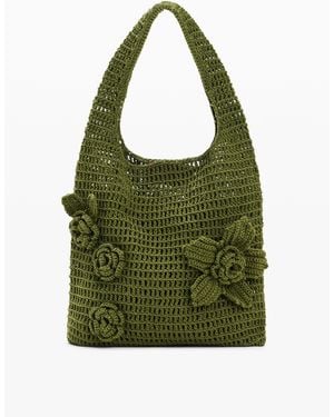Desigual Crochet Bag With Flowers, Cotton - Green