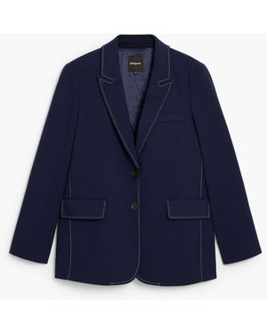 Desigual Embroidered Stitched Blazer - Blue