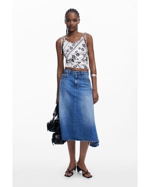 Desigual Asymmetric Midi Denim Skirt - Blue