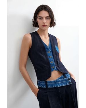 Desigual Double Lapel Vest - Blue