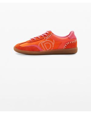 Desigual Retro Split Leather Trainers - Red