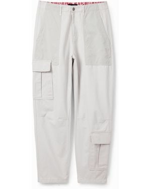 Desigual Patchwork Cargo Trousers, Cotton - White