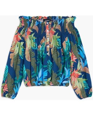 Desigual Blusa Estampada Escote Barco - Azul