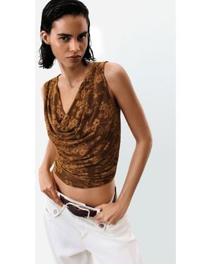 Desigual Draped Sleeveless T-Shirt, Polyester - Brown