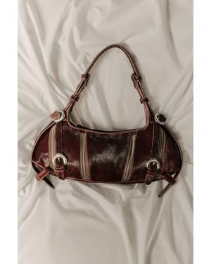 Desigual Medium Leather Bag With Studio Borders - Natural