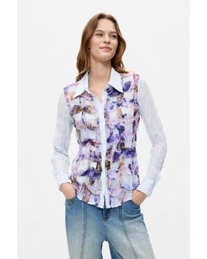 Desigual Printed Long-Sleeve Shirt, Polyester - Blue