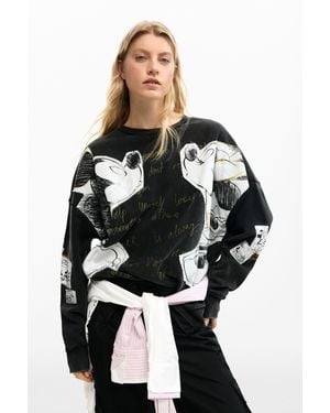 Desigual Sweatshirt Mickey Y Minnie Mouse, Cotton - Black
