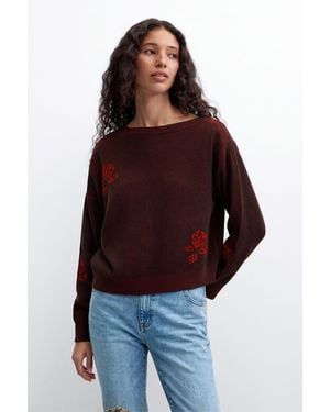 Desigual Fine Knit Sweater With Flowers - Red