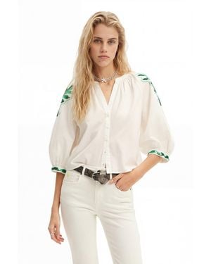 Desigual V-Neck Embroidered Blouse, Cotton - White