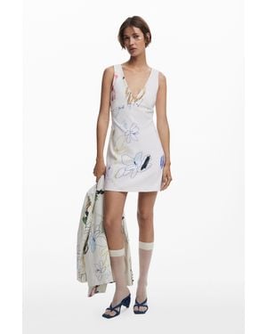 Desigual Pinafore Dress With Strokes - White