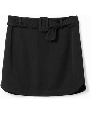 Desigual Embroidered Belt Mini Skirt - Black