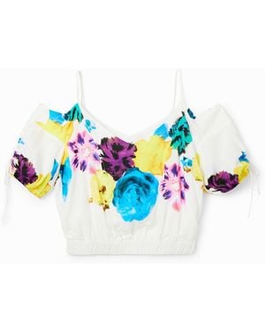 Desigual M. Christian Lacroix Short Gathered Floral Blouse, Viscose - Blue
