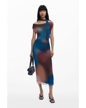 Desigual Draped Dress With Irregular Neckline - Blue