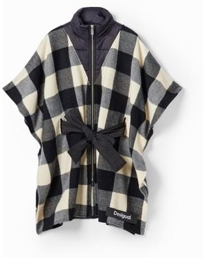 Desigual Plaid Belted Poncho - Black