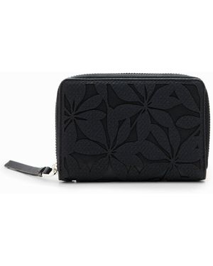 Desigual Kleine Brieftasche Ausgestanzte Blumen - Schwarz